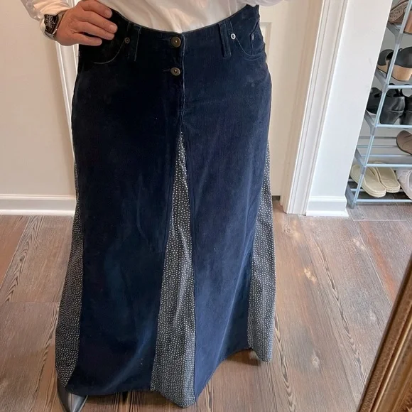 Vintage Maxi Skirt Corduroy Inverted Pleats Star Print pocket patch size medium - Picture 4 of 14